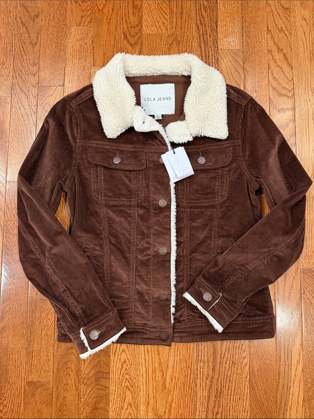 Lola Jeans Brown Corduroy Sherpa-Trim Jean Jacket